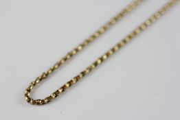 A YELLOW METAL BOX LINK NECKLACE, L 54CM.