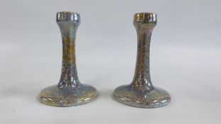PAIR OF ARTS AND CRAFTS RUSKIN CANDLE STICKS 1923 AND 1924, H 17.5CM.