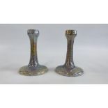 PAIR OF ARTS AND CRAFTS RUSKIN CANDLE STICKS 1923 AND 1924, H 17.5CM.