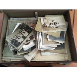 LEATHER SUITCASE WITH OLD PHOTOS, EPHEMERA, POSTCARDS,