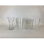 FOUR GLASS VASES TO INCLUDE SQUARE ISA VASE H 22CM ALONG WITH OVOID ART GLASS VASE BEARING MAKERS