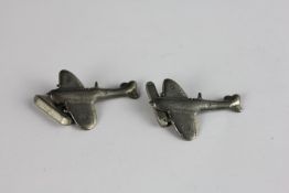 PAIR OF VINTAGE PEWTER FIGHTER PLANE CUFF LINKS MARKED "SJC".