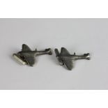 PAIR OF VINTAGE PEWTER FIGHTER PLANE CUFF LINKS MARKED "SJC".