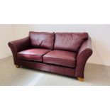 A THREE-SEATER BURGANDY LEATHER SOFA BED W 190CM.