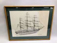 FRAMED AND MOUNTED MAX MILLER PRINT "THE CUTTY SARK" H 54CM X 74CM.