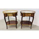 A PAIR OF C20th ITALIAN BEDSIDE TABLES WITH MARBLE TOPS AND GILT METAL MOUNTS,