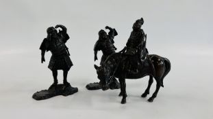 A VINTAGE LEAD BRONZED FINISH SCULPTURE OF A WARRIOR UPON HORSE BACK A/F,