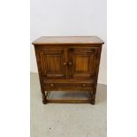 AN ERCOL TWO DOOR SINGLE DRAWER CABINET, W 80CM X D 43CM X H 88CM.