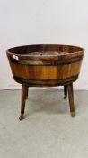 MAHOGANY BRASS BOUND OVAL WINE COOLER WITH LINER W 55.5CM X D 41CM X H 52CM.