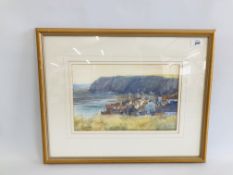 WATERCOLOUR STAITHES "SMOKE AND LIGHT" BEARING SIGNATURE ROBERT BRINDLEY 23 X 35.5CM.