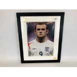 FRAMED AND MOUNTED PHOTOGRAPH OF WAYNE ROONEY WITH CERTIFICATE OF AUTHENTICITY.