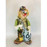 A LARGE CAPO DE MONTE STYLE PORCELAIN CLOWN 82CM A/F BOWS HAVING LOSSES.