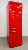 A SWAN RETRO STYLE RED FINISH FRIDGE FREEZER - SOLD AS SEEN.