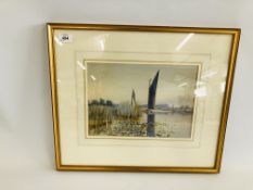 AN ORIGINAL FRAMED AND MOUNTED WATERCOLOUR OF "THE EVENING HOUR" NEAR BARTON BROAD BEARING