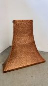 A LARGE STEEL AND COPPER FINISHED FIRE HOOD 94CM X 92CM WIDE AND BASE 36CM TO TOP.