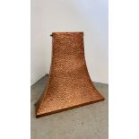 A LARGE STEEL AND COPPER FINISHED FIRE HOOD 94CM X 92CM WIDE AND BASE 36CM TO TOP.