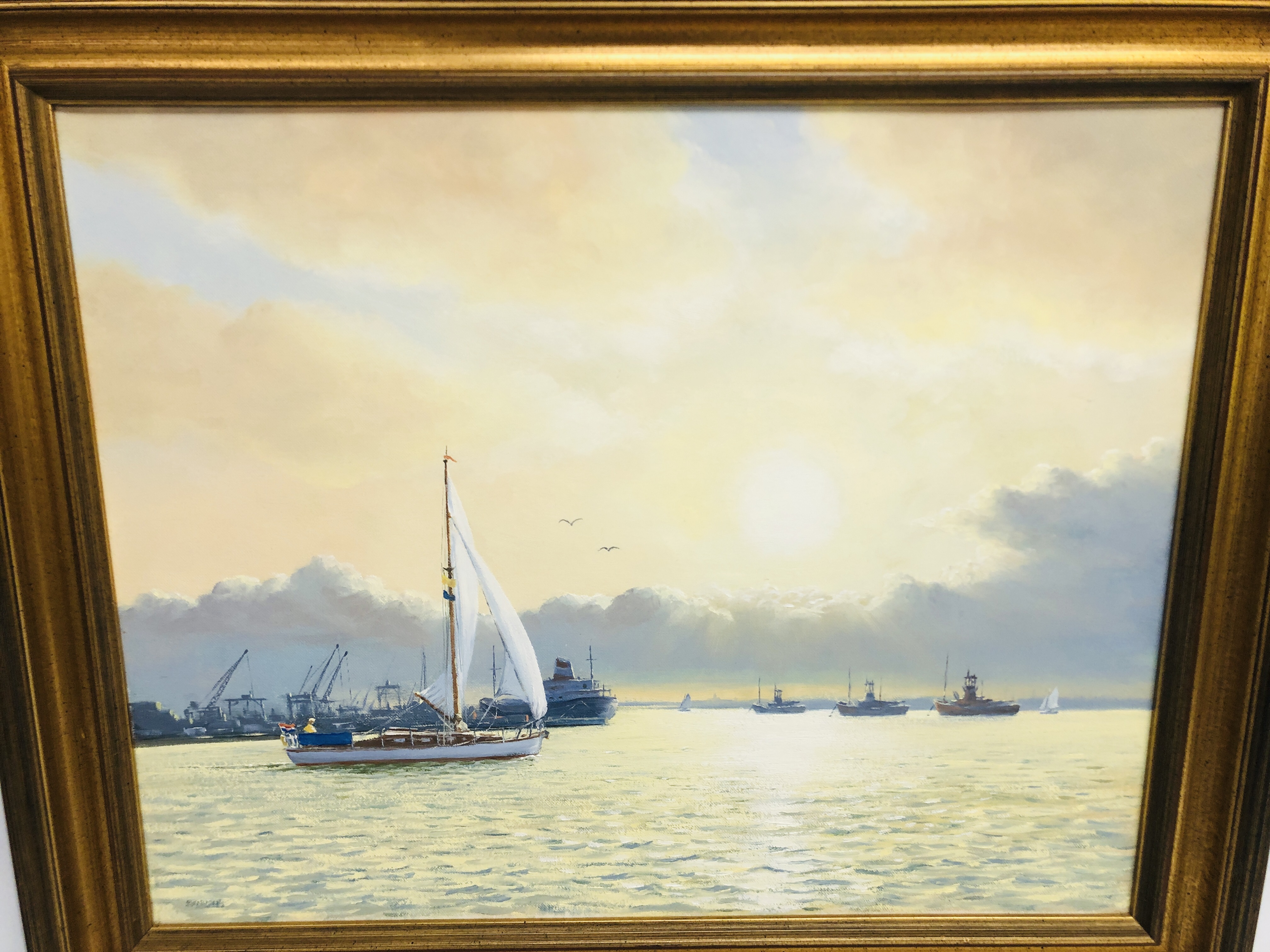 OIL ON CANVAS "HARWICH HARBOUR" BEARING SIGNATURE PETER BEARMAN HEIGHT 39.5CM. X WIDTH 50CM. - Image 2 of 5