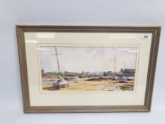 WATERCOLOUR "TWENO BEACH" BEARING SIGNATURE ELIZABETH COZIC HEIGHT 19CM. X WIDTH 39.5CM.