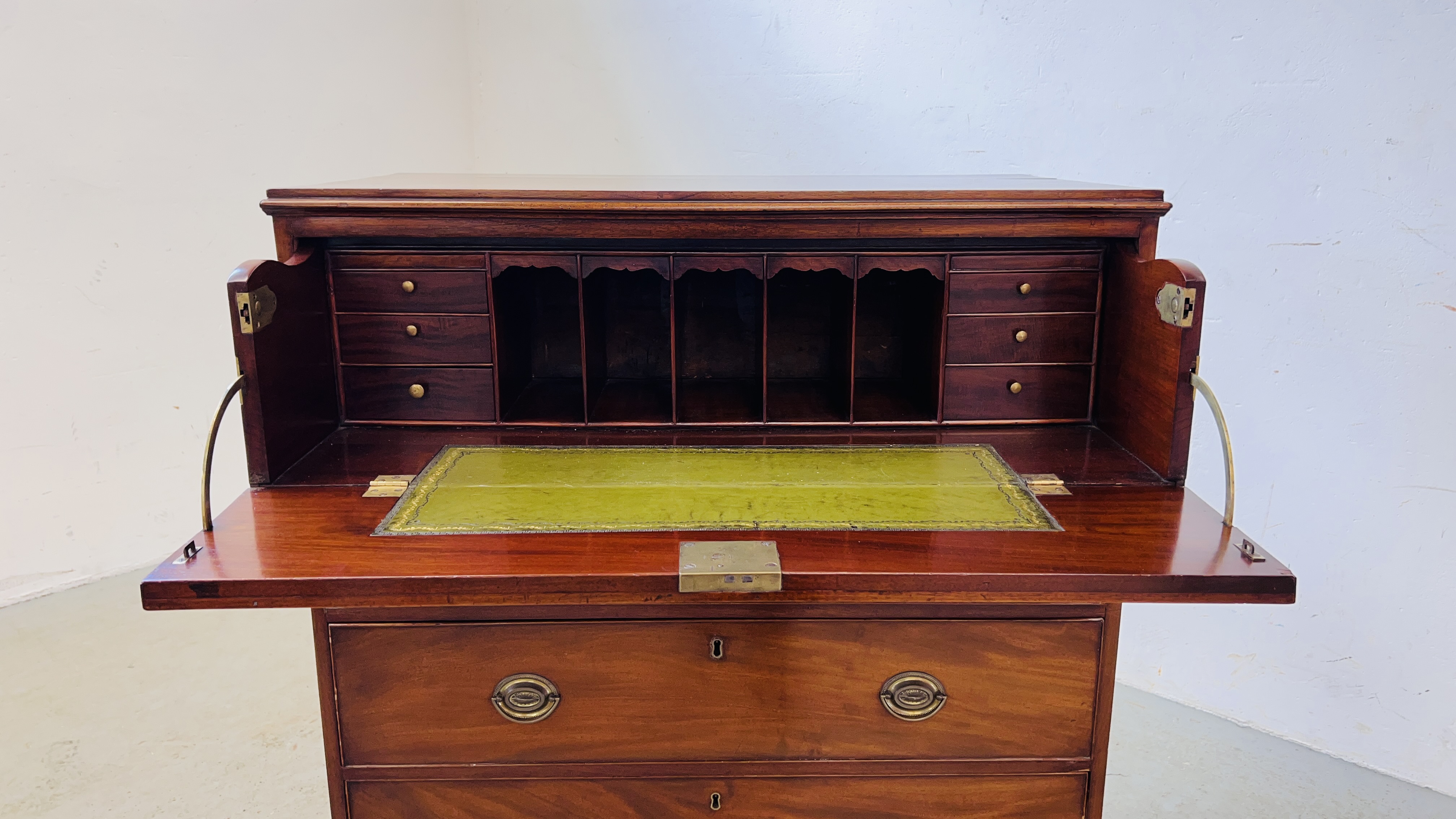 A GEORGIAN MAHOGANY CHEST WITH SECRETAIRE DRAWER W 94CM. D 52CM. H 107CM. - Image 11 of 17