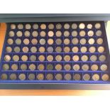 SAFE COIN CABINET OF SIX TRAYS (LOCKABLE WITH KEY) WITH A COLLECTION MAINLY GB COINS, A FEW SILVER,