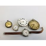 A GROUP OF VINTAGE POCKET WATCHES AND WATCHES TO INCLUDE ENAMELLED AND SILVER EXAMPLES ONE MOVEMENT