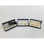 TWO CASED "WATERMAN" PENS TO INCLUDE A FOUNTAIN PEN WITH 18K GOLD NIB ALONG WITH A CASED PAIR OF