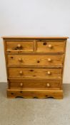 A GOOD QUALITY WAXED PINE TWO OVER THREE DRAWER CHEST, W 94CM, D 45CM, H 103CM.