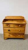ANTIQUE PINE TWO OVER TWO DRAWER CHEST WITH UPSTAND, W 89CM, D 47CM, H 95CM.