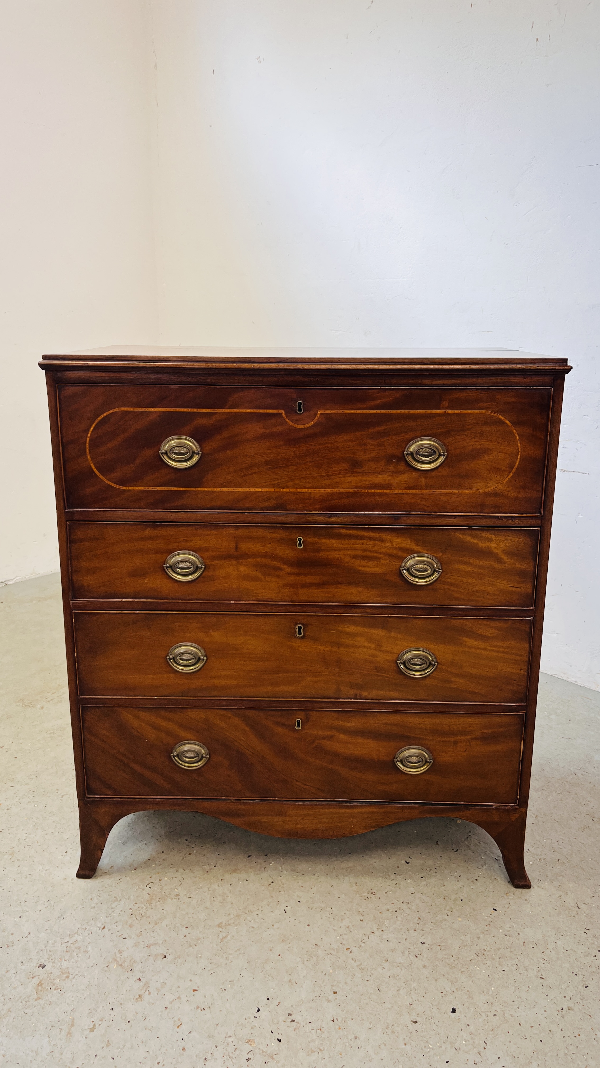 A GEORGIAN MAHOGANY CHEST WITH SECRETAIRE DRAWER W 94CM. D 52CM. H 107CM.