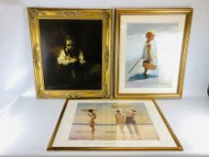 A GROUP OF THREE FRAMED AND MOUNTED PRINTS TO INCLUDE JACK VETTRIANO,