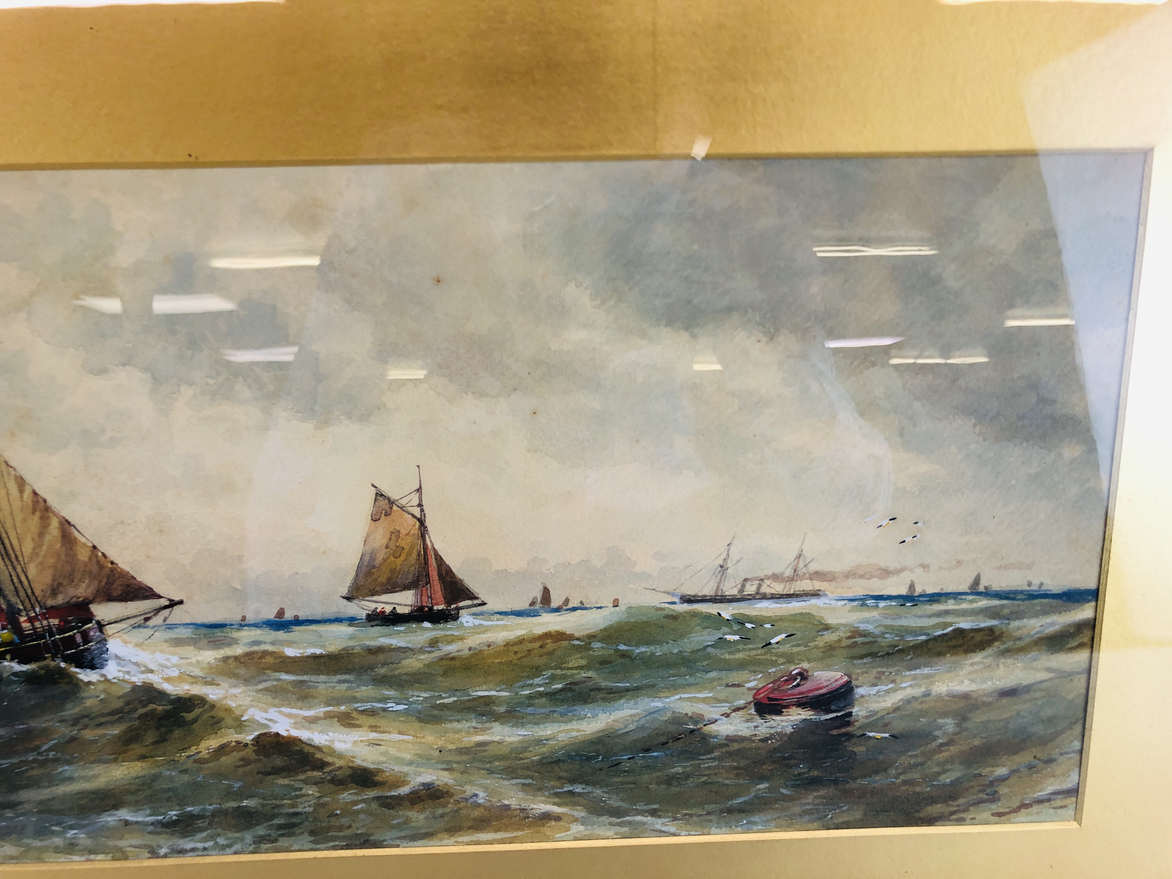 A CHAS. F. ALLBON FRAMED WATERCOLOUR DEPICTING SAILING BOATS OUT TO SEA. - Image 6 of 6