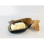 TWO VINTAGE MEERSCHAUM PIPES, ONE EXAMPLE IN A FITTED VELVET LINED CASE.
