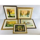 A GROUP OF 5 ORIGINAL FRAMED WATERCOLOURS, MAINLY LOCAL WOODLAND SCENES BEARING SIGNATURE "LORENZO".