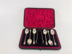 A CASED SET OF SIX SILVER COFFEE SPOONS AND SUGAR NIPS SHEFFIELD 1895 BY MAPPIN & WEBB.