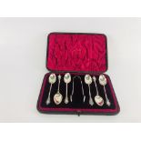 A CASED SET OF SIX SILVER COFFEE SPOONS AND SUGAR NIPS SHEFFIELD 1895 BY MAPPIN & WEBB.