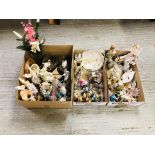 3 X BOXES CONTAINING AN EXTENSIVE COLLECTION OF CABINET ORNAMENTS TO INCLUDE MANY FAIRY AND ANGEL