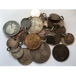 BOX OF MIXED COINS WITH A FEW SILVER