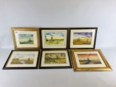 A GROUP OF 6 ORIGINAL FRAMED WATERCOLOURS, BROADLAND SCENES BEARING SIGNATURE "LORENZO".