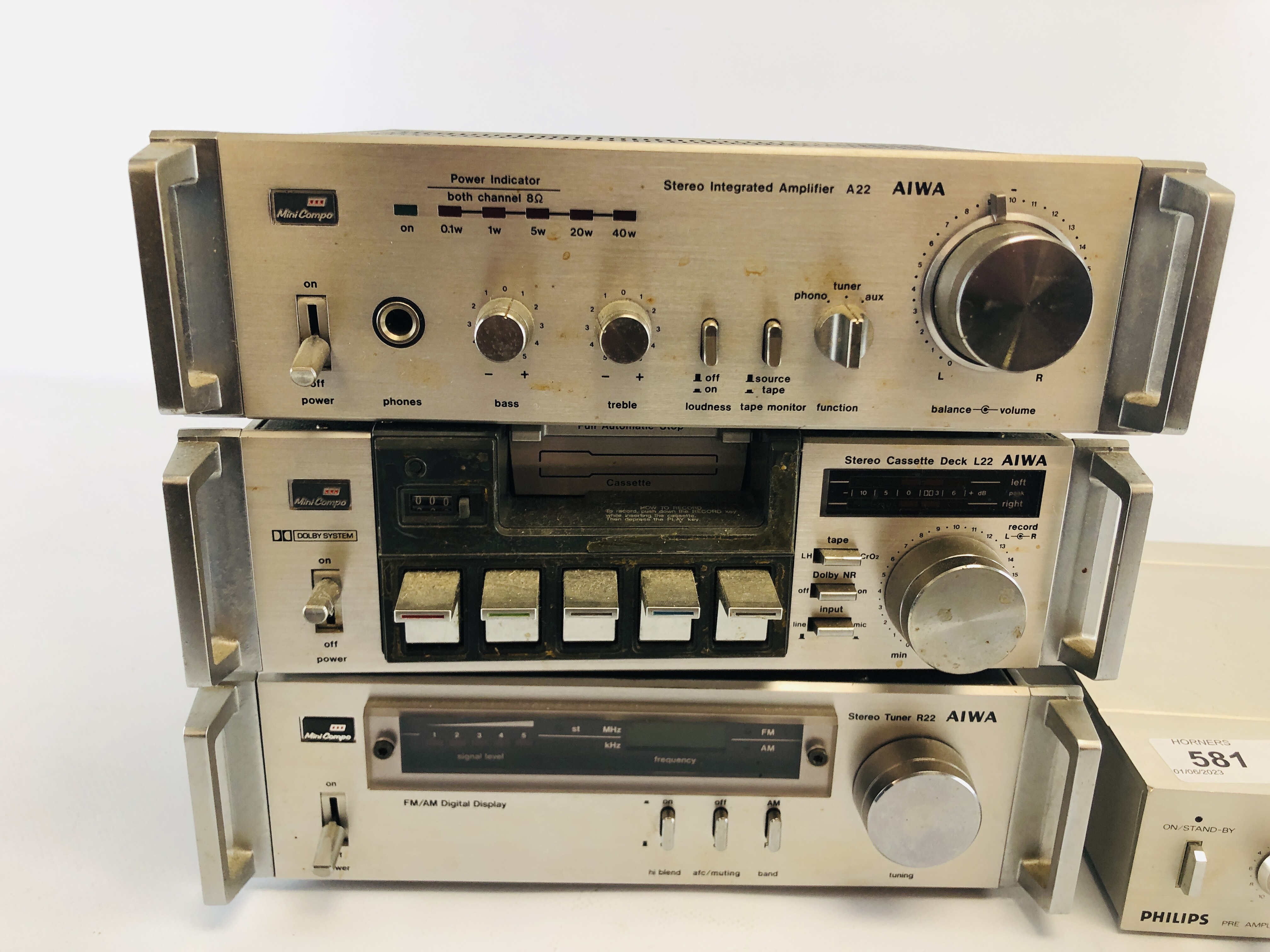 THREE PIECES OF AIWA MINI COMPO AUDIO EQUIPMENT TO INCLUDE STEREO INTEGRATED AMPLIFIER A22, - Image 2 of 5