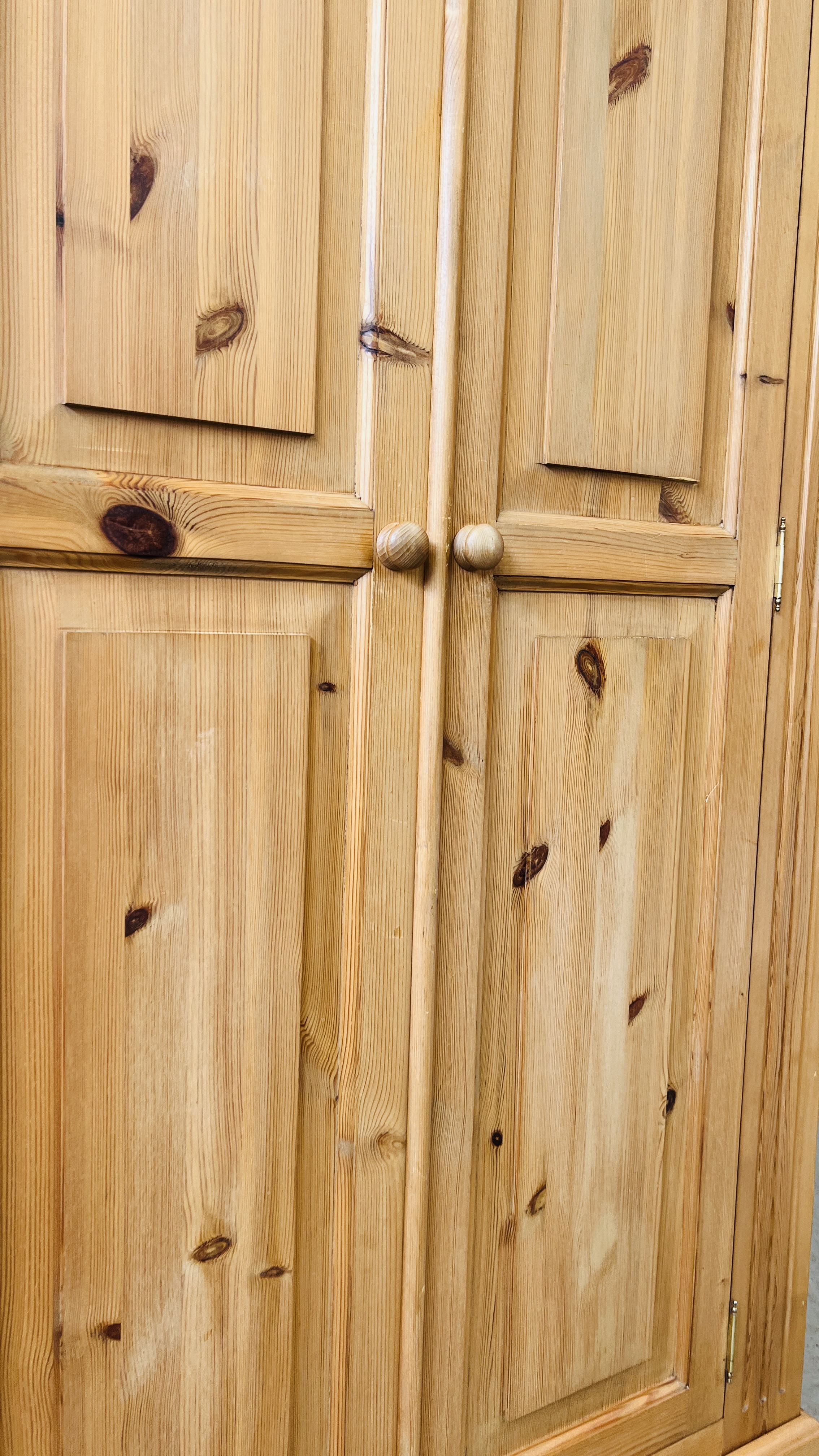 A GOOD QUALITY WAXED PINE TWO DOOR WARDROBE, W 108CM, D 60CM, H 196CM. - Image 7 of 9