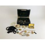 BOX ASSORTED COSTUME JEWELLERY INCLUDING SILVER PIECES.