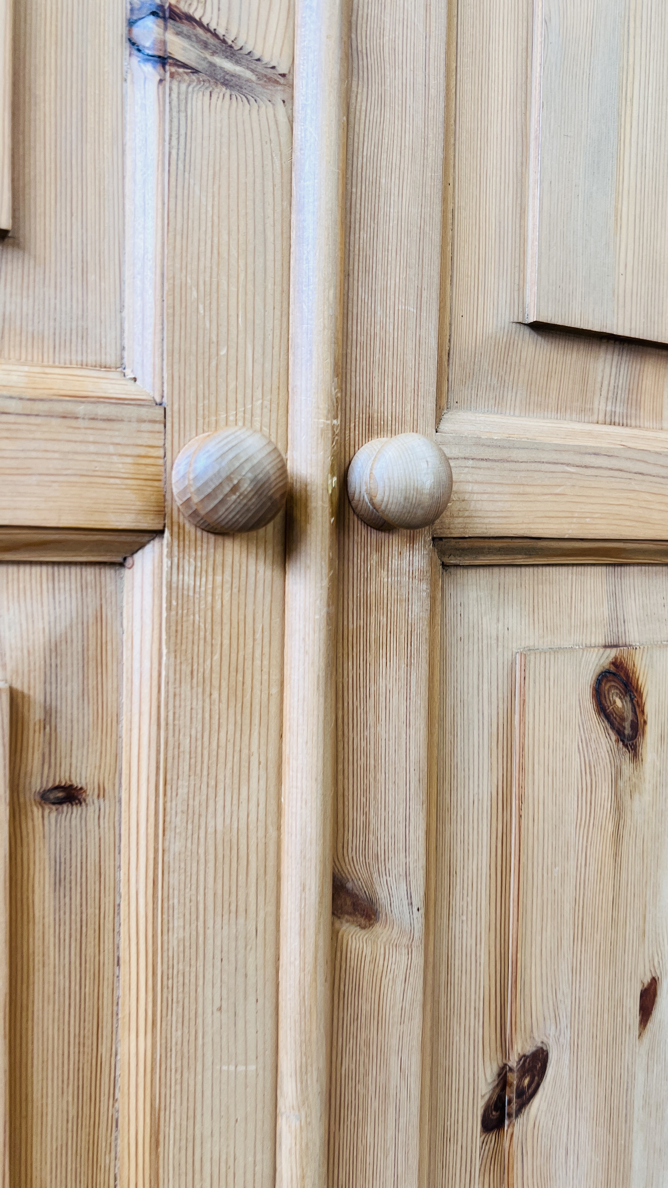 A GOOD QUALITY WAXED PINE TWO DOOR WARDROBE, W 108CM, D 60CM, H 196CM. - Image 8 of 9