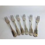 A GROUP OF SIX SIMILAR SILVER FIDDLE PATTERN TABLE FORKS, FIVE BY SOLOMAN HOUGHAM LONDON 1815, L 19.