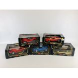 5 x 1/18 SCALE BOXED BURAGO DIE CAST MODEL SPORTS CARS TO INCLUDE FERRARI 348T6, BUGATTI EB110,