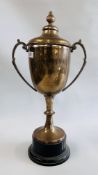 A LARGE SILVER PLATED TROPHY CUP WITH INSCRIPTION ANGLIAN WINDOWS SPORTS DAY TEAM TROPHY ALONG WITH