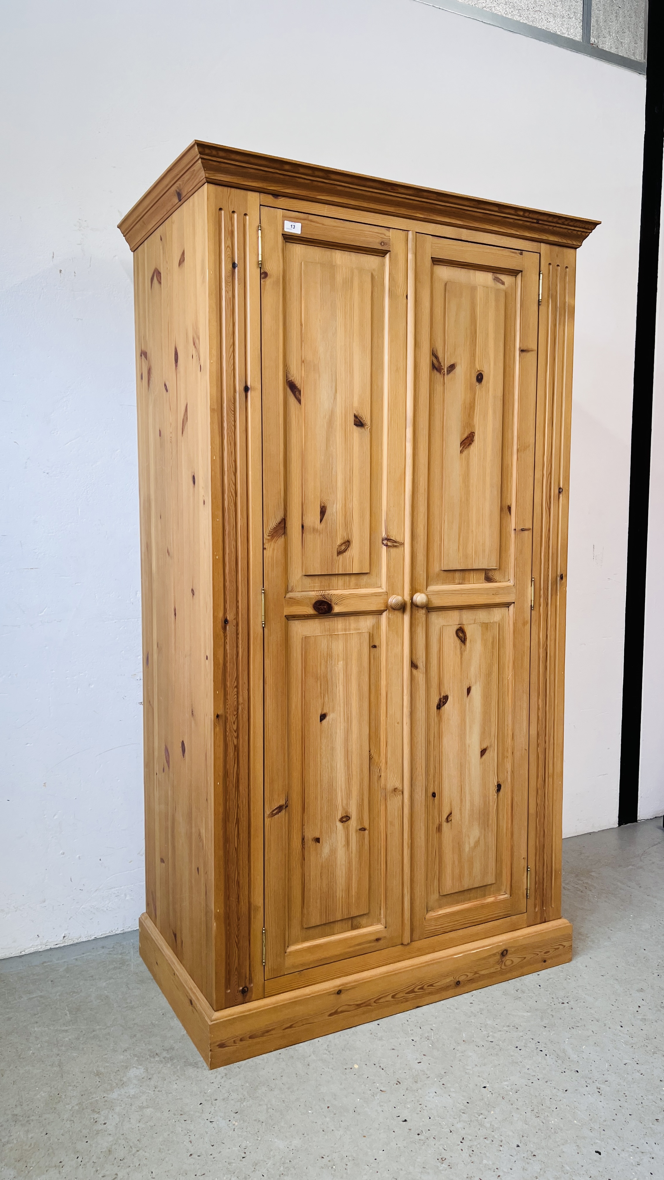 A GOOD QUALITY WAXED PINE TWO DOOR WARDROBE, W 108CM, D 60CM, H 196CM. - Image 5 of 9