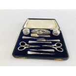 AN ART DECO CASED SILVER 11 PIECE MANICURE SET BIRMINGHAM 1939.