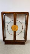 A DECO WALNUT VENEERED DISPLAY CABINET, W 87CM, D 30CM, H 118CM.