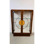 A DECO WALNUT VENEERED DISPLAY CABINET, W 87CM, D 30CM, H 118CM.