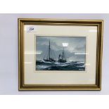 WATERCOLOUR "TRAWLER" WOODBINE BEARING SIGNATURE M BENSLEY HEIGHT 14CM. X 20.5CM.